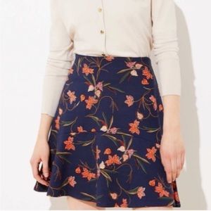 Loft flippy ponte fit/flare skirt XXL in navy blue, orange and red floral print